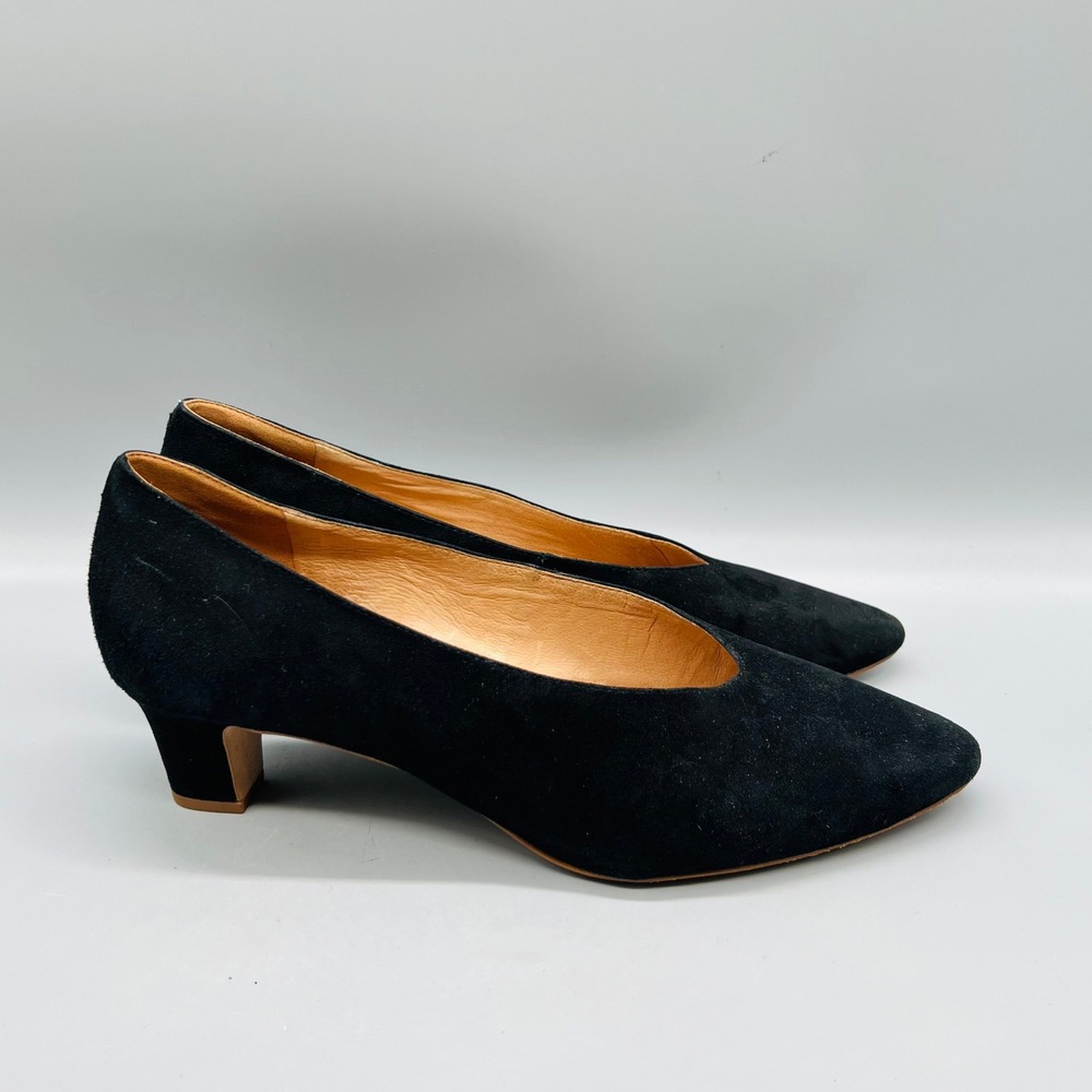 Madewell Shoes Womens 10 Black Suede Pointed Toe Low Kitten Heel Pumps Classic